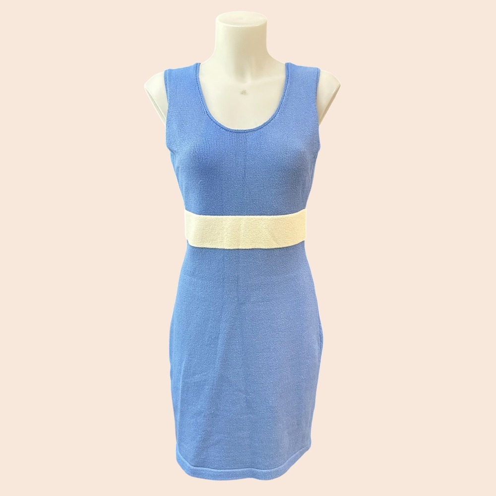 Peter England Nantucket Blue Colorblock White Sheath Dress Hand Knit sz M